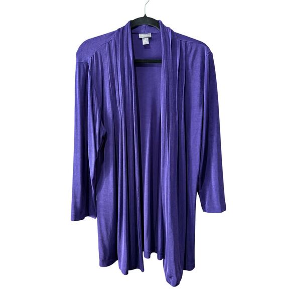 Chico’s Travelers™ Purple Drape Open Front Cardigan Size 2 (Large) Stretch Knit - Picture 1 of 12